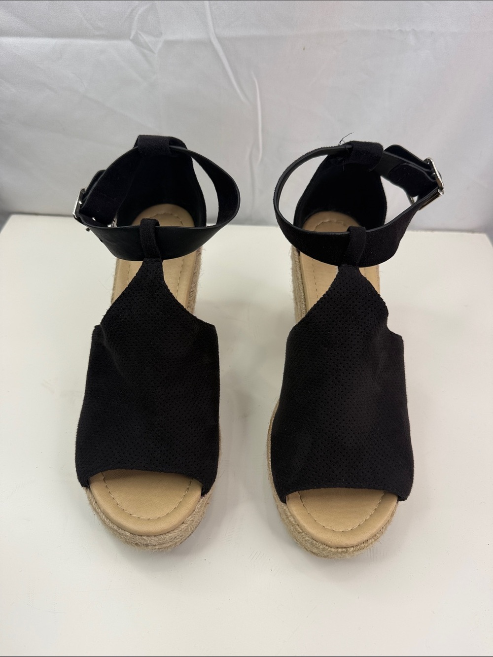 Cityclassified Women’s Size 9 Black Ankle-Strap Espadrille Wedge Sandals EUC